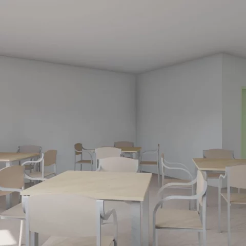 Zona pranzo per struttura assistenziale arredata da Deus Design